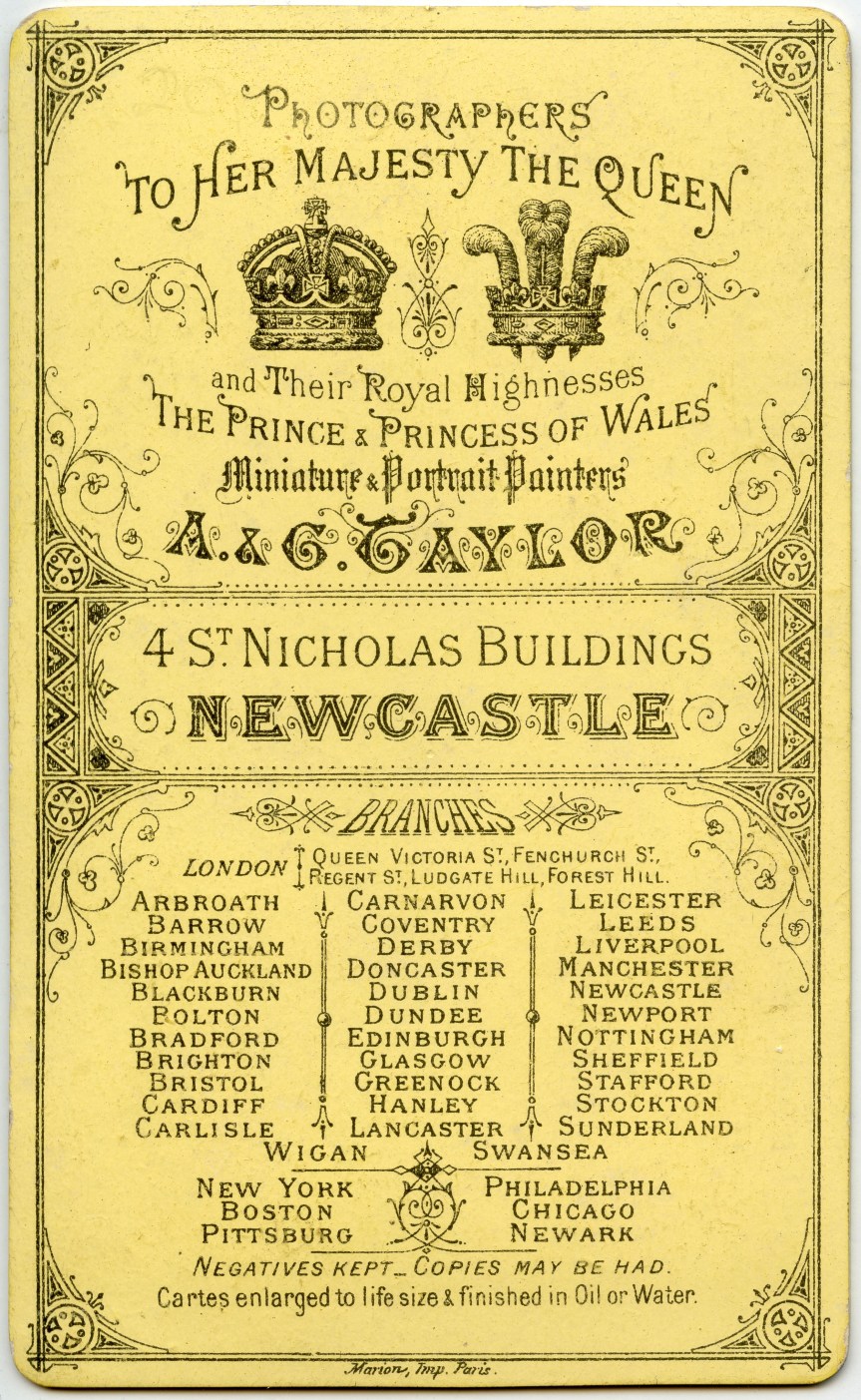 Carte de Visite : A &amp; G Taylor, Newcastle
