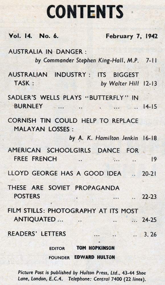 Contents Page : Picture Post 7 Feb 1942